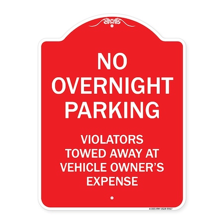 Signmission No Overnight Parking Heavy-Gauge Aluminum Architectural Sign, 24" x 18", RW-1824-9967 A-DES-RW-1824-9967